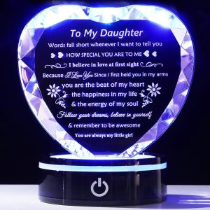 Best Daughter Gift - Crystal Heart Keepsake With Led Light Base