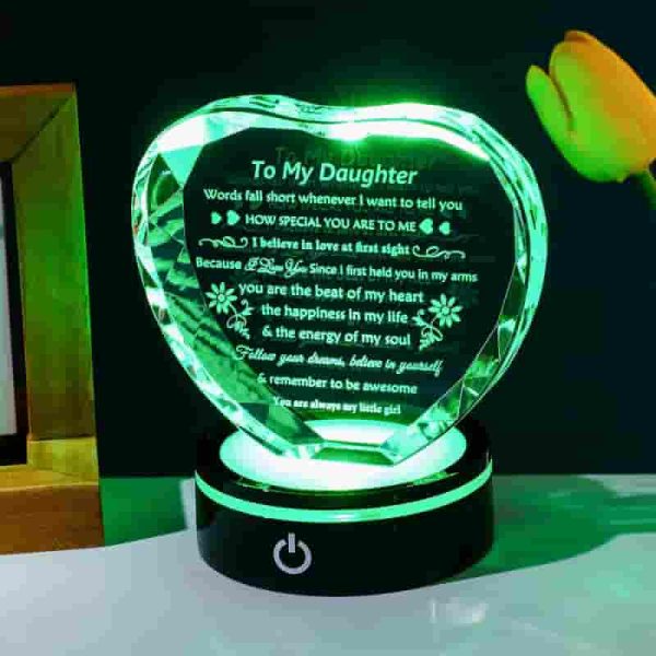 Best Daughter Gift - Crystal Heart Keepsake With Led Light Base - Image 3