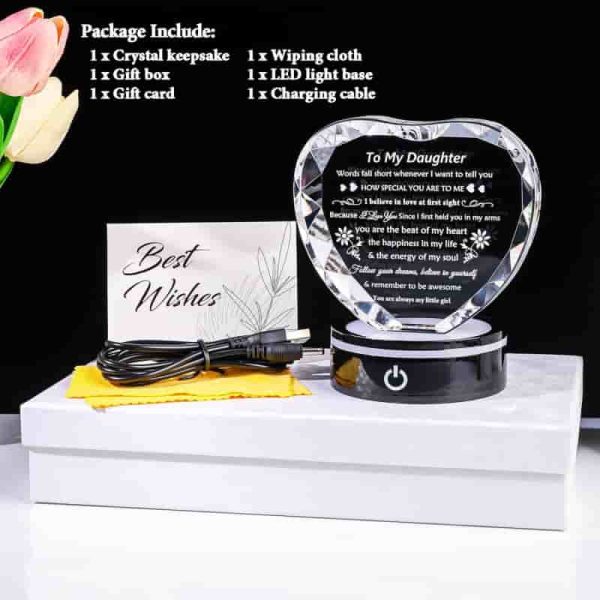 Best Daughter Gift - Crystal Heart Keepsake With Led Light Base - Image 6