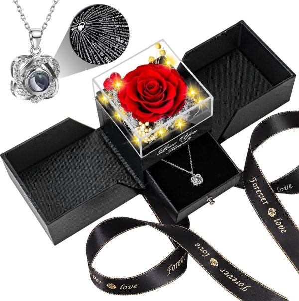 Preserved Red Rose & Necklace Gift Box - Romantic & Timeless For Her