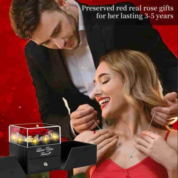 Preserved Red Rose & Necklace Gift Box - Romantic & Timeless For Her - Image 2