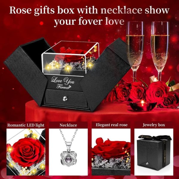 Preserved Red Rose & Necklace Gift Box - Romantic & Timeless For Her - Image 3