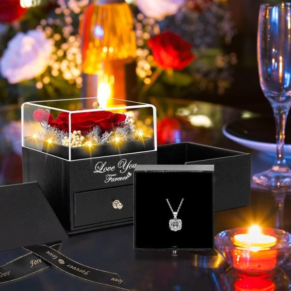 Preserved Red Rose & Necklace Gift Box - Romantic & Timeless For Her - Image 5