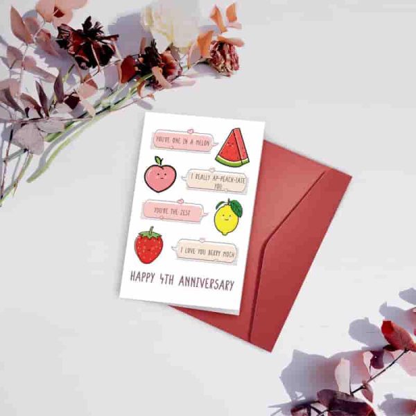 Cute 4th Anniversary Card With Fruit Puns For Couples - Image 6