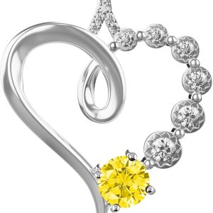 Platinum Birthstone Heart Necklace Gift For Her Anniversary