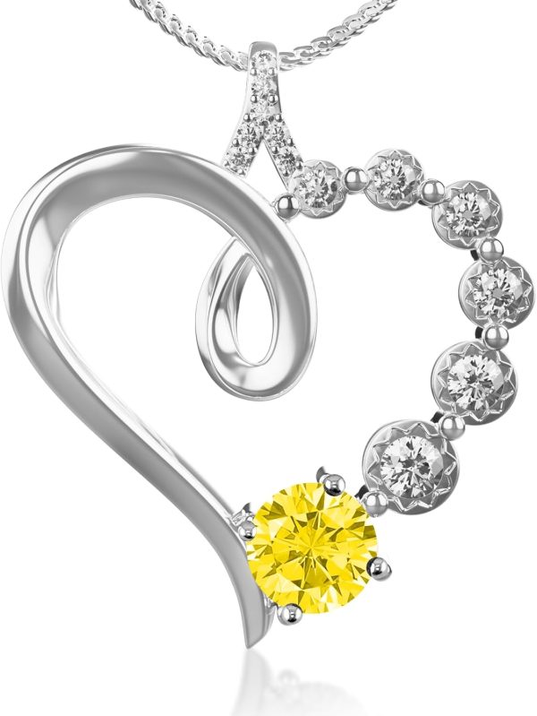 Platinum Birthstone Heart Necklace Gift For Her Anniversary