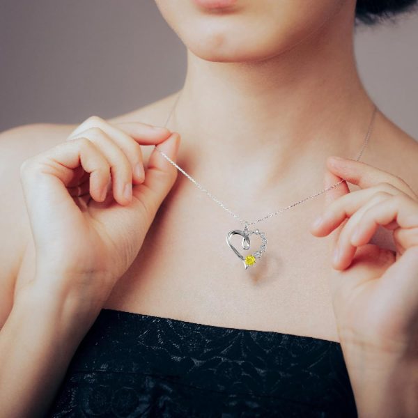 Platinum Birthstone Heart Necklace Gift For Her Anniversary - Image 2