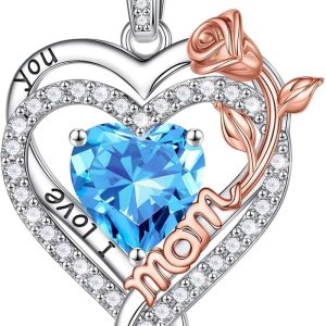 Iefil Sterling Silver Birthstone Necklace - Heart Pendant Gift