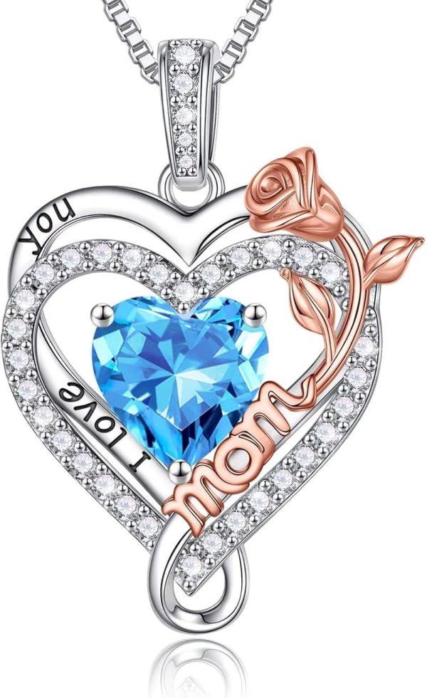 Iefil Sterling Silver Birthstone Necklace - Heart Pendant Gift