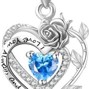 Sterling Silver Mom Pendant - Birthstone Heart Jewelry Gift