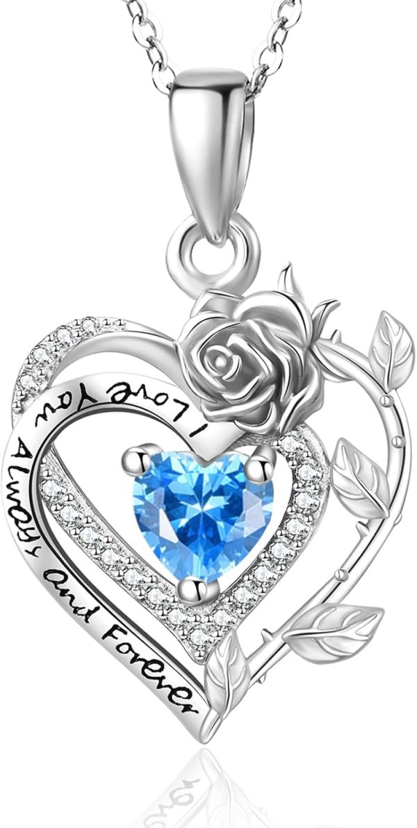 Sterling Silver Mom Pendant - Birthstone Heart Jewelry Gift