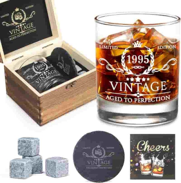 Best 30th Birthday Whiskey Glass Set For Men With Wood Box
