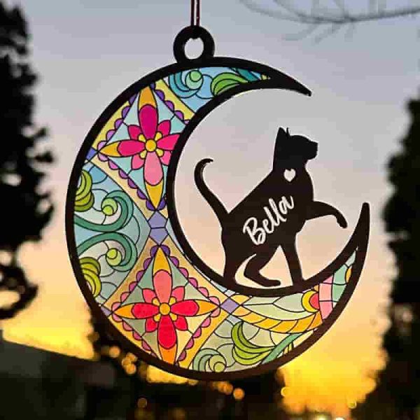 Personalized Cat Memorial Suncatcher Ornament - Stained Glass Look