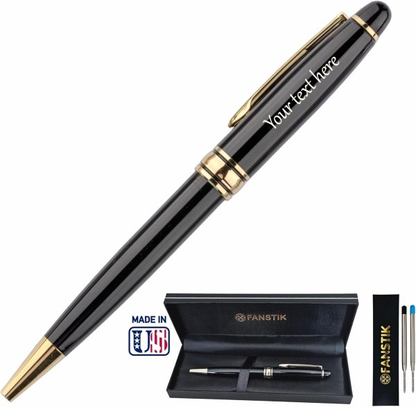 Luxury Personalized Ballpoint Pen With Name, Black & Gold, Made In Usa