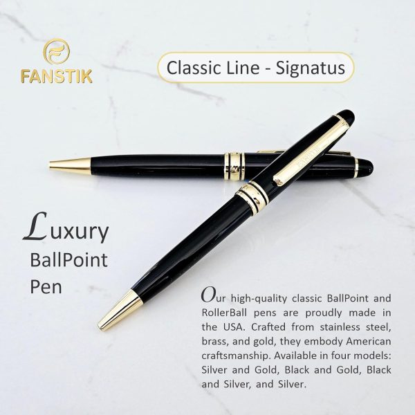 Luxury Personalized Ballpoint Pen With Name, Black & Gold, Made In Usa - Image 3