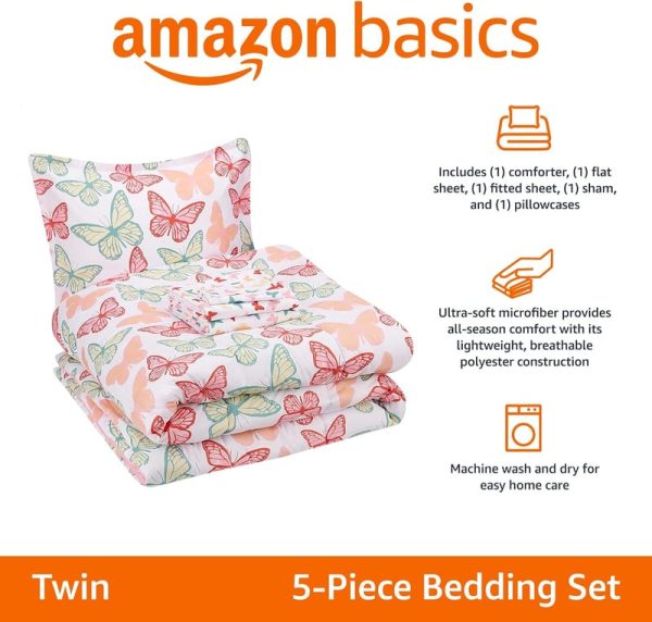 Best Amazon Basics Twin Butterfly Bedding Set For Kids - 5 Piece - Image 2