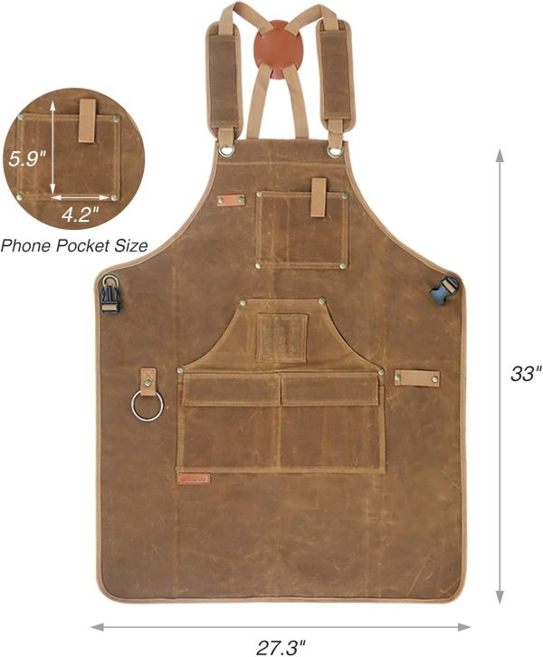 Best Woodworking Apron For Men - Durable Waxed Canvas With 9 Tool Pockets - Image 2