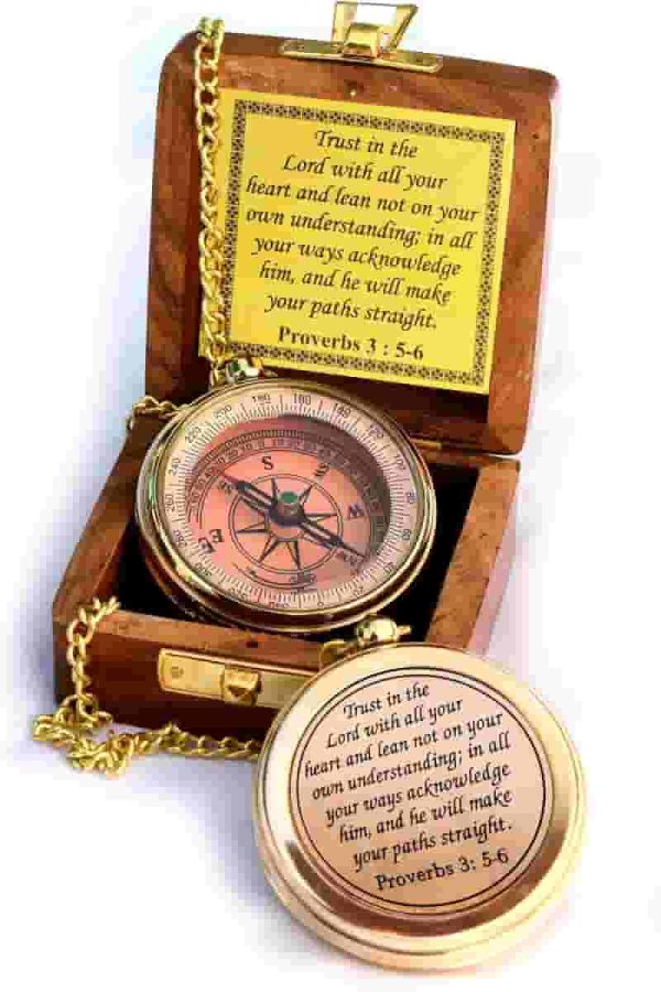Engraved Compass With Proverbs 3:5-6 - Graduation Gift 2024