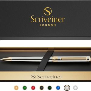 Luxury Scriveiner Silver Chrome Ballpoint Pen With 24k Gold Finish
