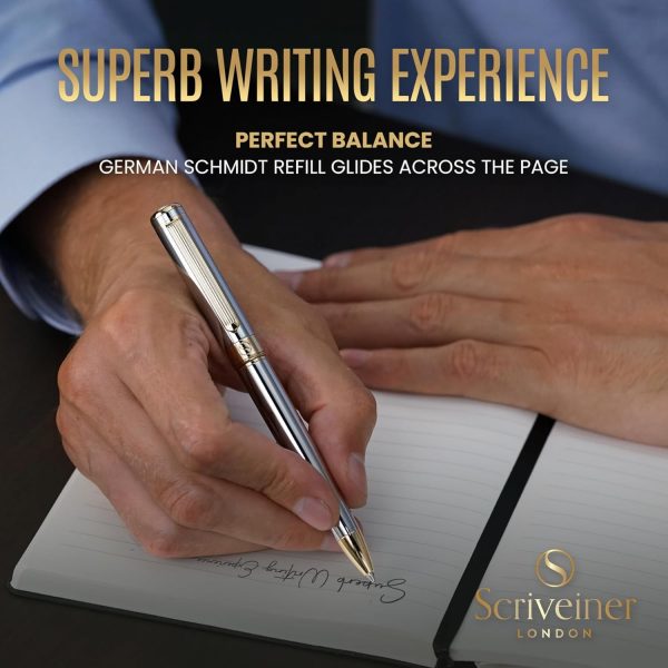 Luxury Scriveiner Silver Chrome Ballpoint Pen With 24k Gold Finish - Image 4