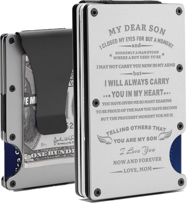 Personalized Engraved Metal Wallet For Son - Slim Card Holder & Money Clip