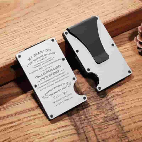 Personalized Engraved Metal Wallet For Son - Slim Card Holder & Money Clip - Image 3