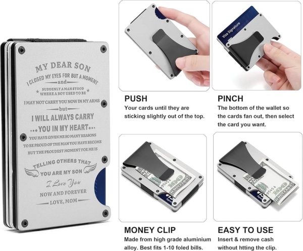 Personalized Engraved Metal Wallet For Son - Slim Card Holder & Money Clip - Image 4