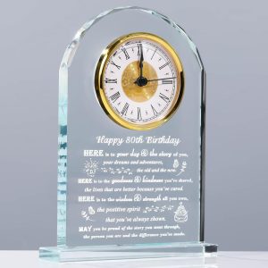 Unique 80th Birthday Crystal Clock – Personalized Gift For Her Or Him