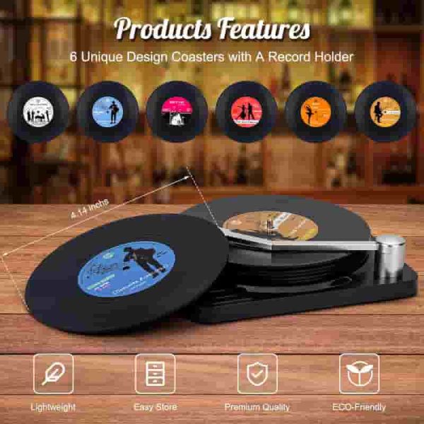 Retro Vinyl Record Coasters - Fun Music Lover Gift Set (6 Pcs) - Image 3