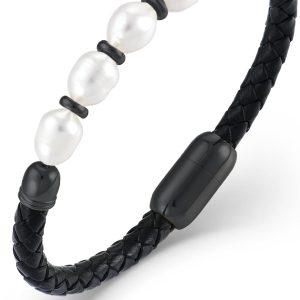 Best Freshwater Pearl Leather Bracelet - Stylish Men's Jewelry Gift