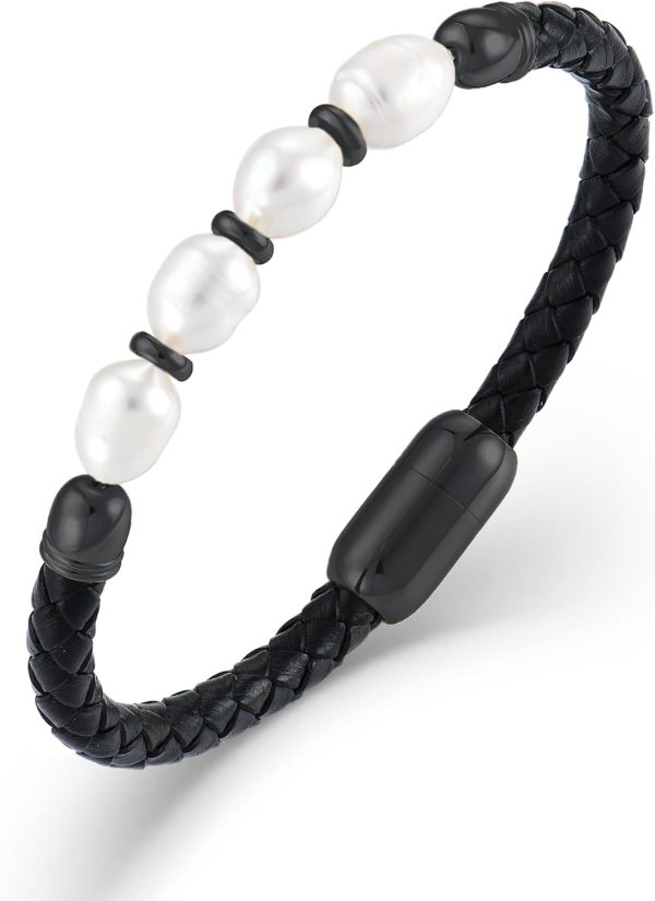 Best Freshwater Pearl Leather Bracelet - Stylish Men's Jewelry Gift