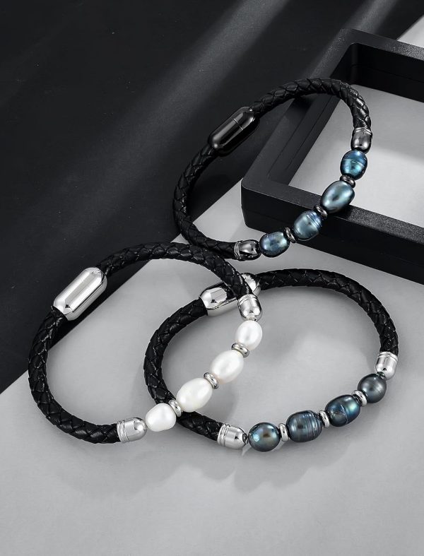 Best Freshwater Pearl Leather Bracelet - Stylish Men's Jewelry Gift - Image 4