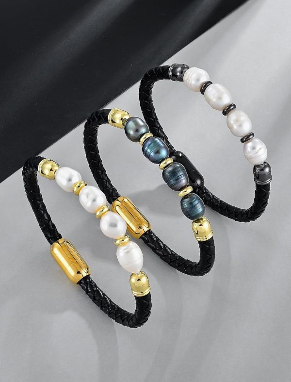 Best Freshwater Pearl Leather Bracelet - Stylish Men's Jewelry Gift - Image 5