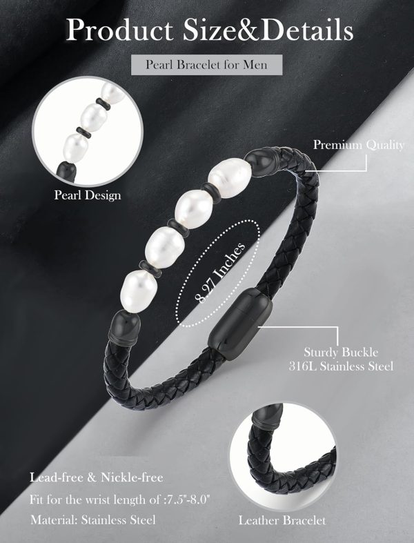 Best Freshwater Pearl Leather Bracelet - Stylish Men's Jewelry Gift - Image 6