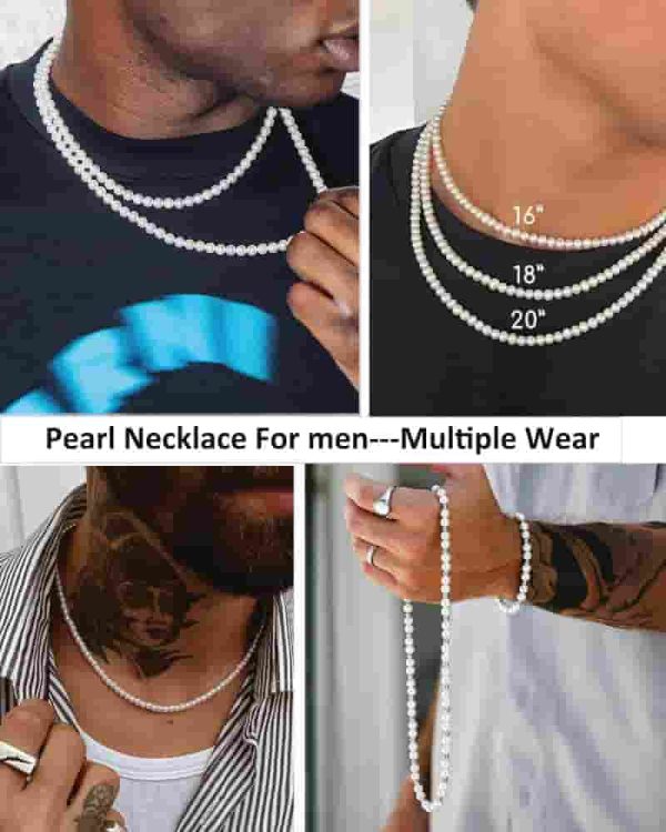 Best Layered Pearl & Cuban Link Necklace Set For Men - Image 3