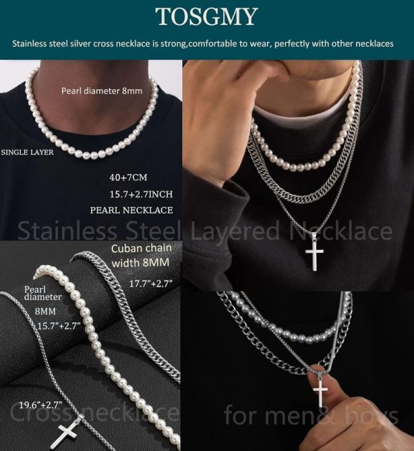 Best Layered Pearl & Cuban Link Necklace Set For Men - Image 4
