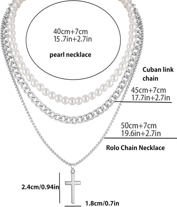 Best Layered Pearl & Cuban Link Necklace Set For Men - Image 5