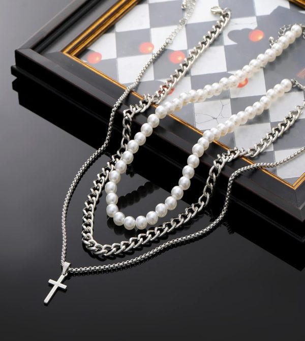 Best Layered Pearl & Cuban Link Necklace Set For Men - Image 6