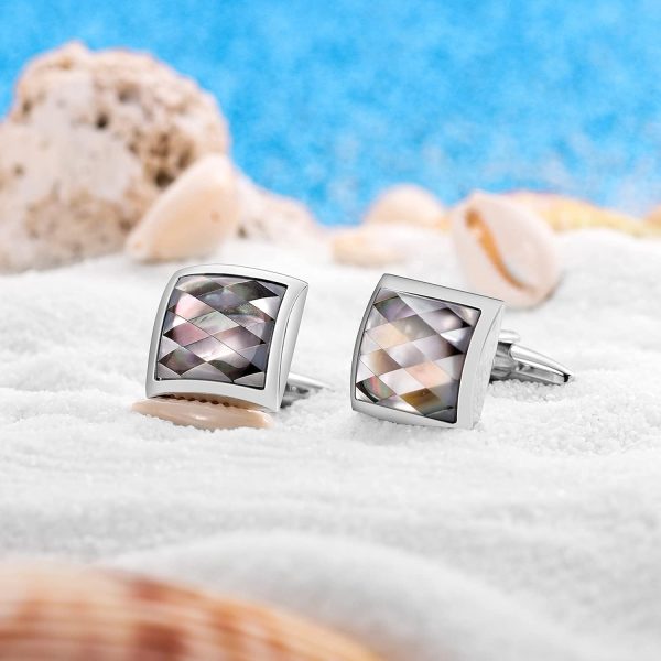 Best Personalized Silver Cufflinks For Men With Gift Box - Handmade Classic Mother Of Pearl - Image 4