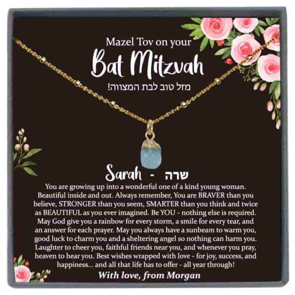 Best Bat Mitzvah Raw Birthstone Necklace Gift