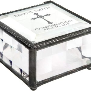 Personalized Confirmation Jewelry Box For Girls - Stained Glass Cross Gift