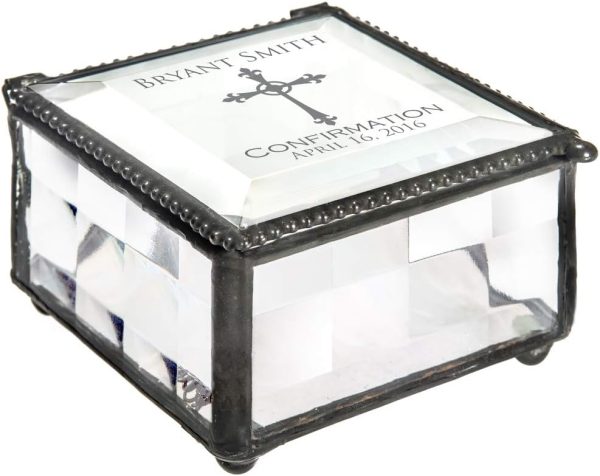 Personalized Confirmation Jewelry Box For Girls - Stained Glass Cross Gift