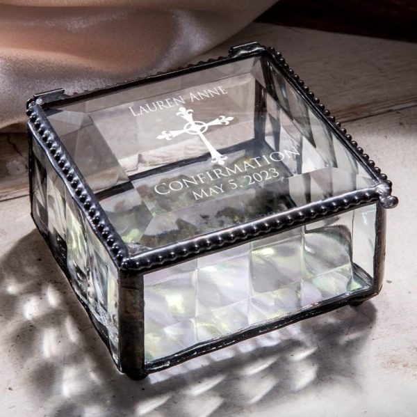 Personalized Confirmation Jewelry Box For Girls - Stained Glass Cross Gift - Image 3