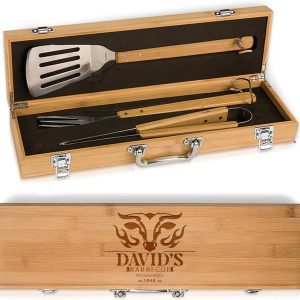 Personalized Bbq Tool Set - Bamboo Box Gift For Men & Dad