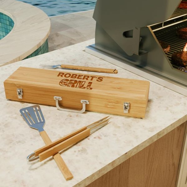 Personalized Bbq Tool Set - Bamboo Box Gift For Men & Dad - Image 3