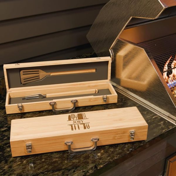 Personalized Bbq Tool Set - Bamboo Box Gift For Men & Dad - Image 4