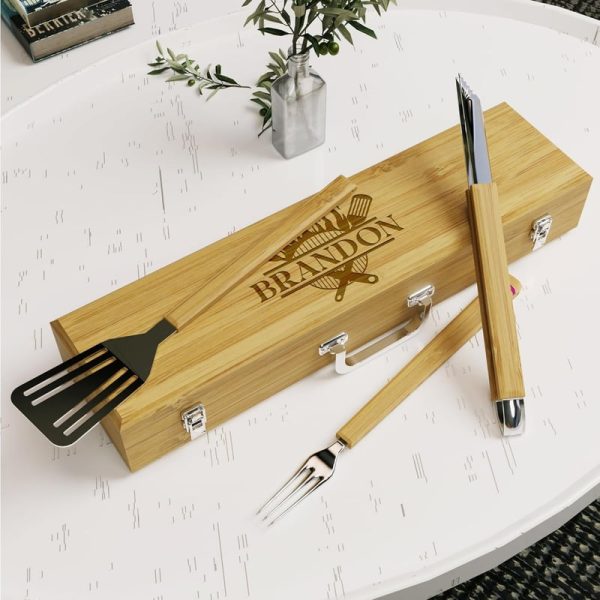 Personalized Bbq Tool Set - Bamboo Box Gift For Men & Dad - Image 5
