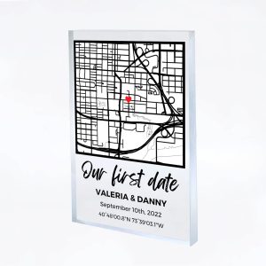 Personalized First Date Map Acrylic Plaque - Next Day Ship