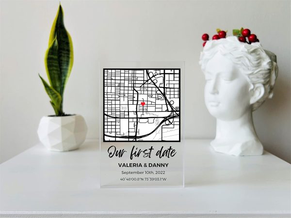 Personalized First Date Map Acrylic Plaque - Next Day Ship - Image 2