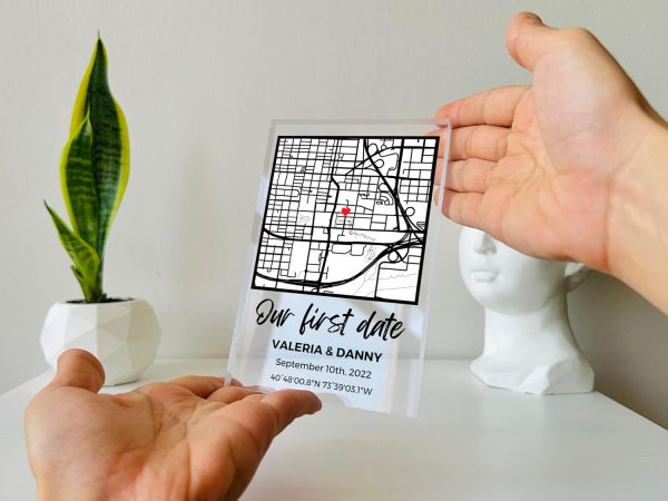 Personalized First Date Map Acrylic Plaque - Next Day Ship - Image 3